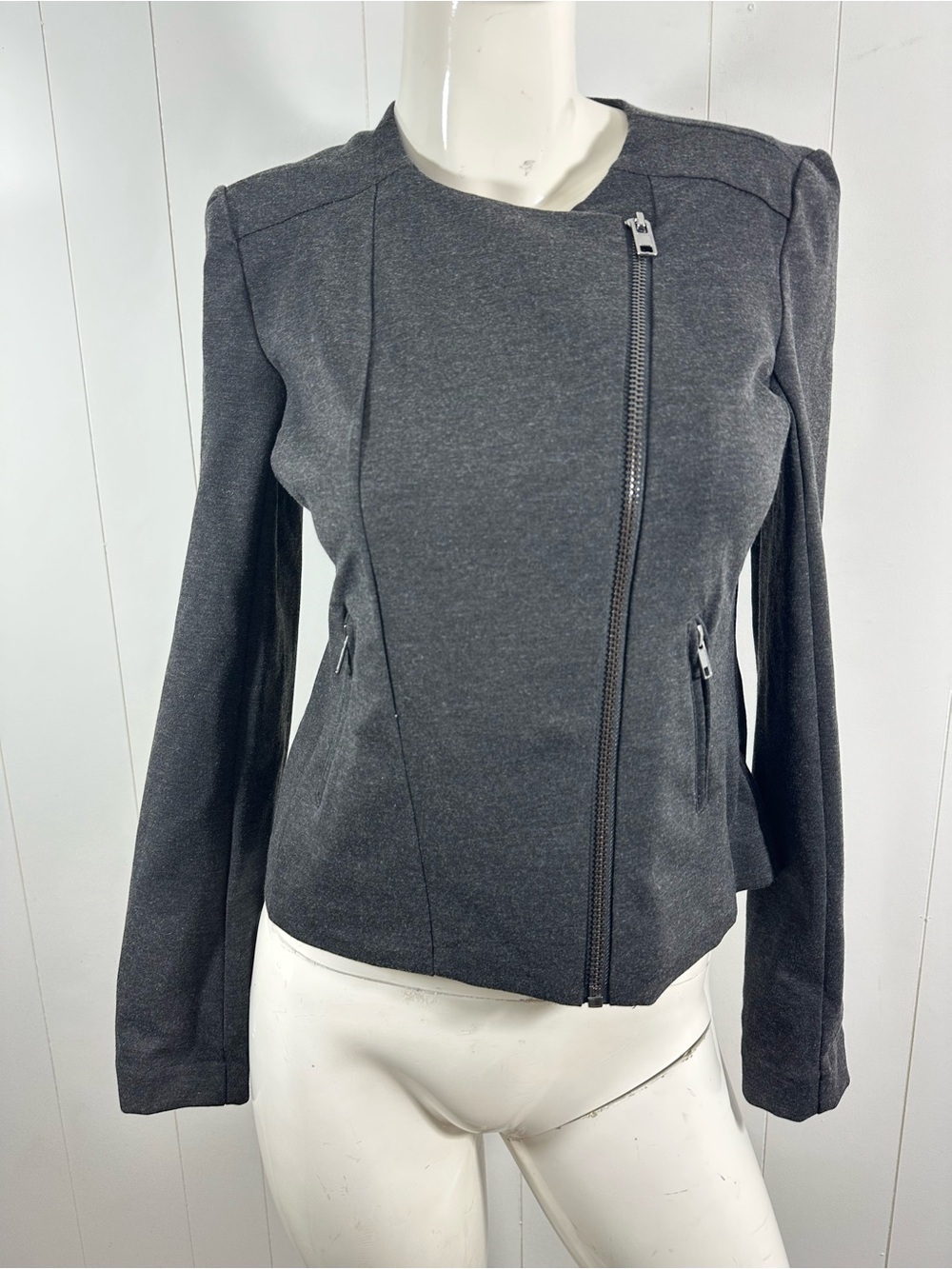 NWT $180 Catherine Malandrino Runway Style S Womens Marled Moto Jacket Charcoal